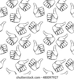 Vector black and white funny seamless background with palms in modern style.