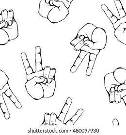 Vector black and white funny seamless background with palms in modern style.