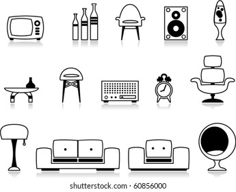 vector black and white furniture icons