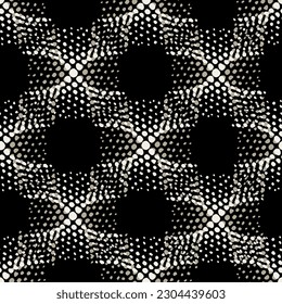 Patrón de medio tono geométrico blanco y negro vectorial sin fisuras. Patrón transparente del vector del puntillismo retro. Textura de puntos brillante vectorial. Patrón retro abstracto continuo del vector