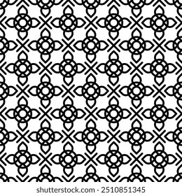 Vector patrón geométrico sin costuras en blanco y negro. Abstractas textura monocromática con siluetas de flores, mosaico. Elegante fondo de adorno monocromo. Diseño geo repetido para decoración, textil, impresión