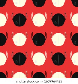 vector black and white germ mask seamless pattern on red