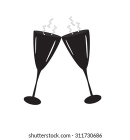 Vector black and white glasses with champagne and bubbles champagne isolated on a white background