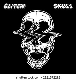Imagen de arte de brillo blanco y negro vectorial del cráneo chillón aislado en el fondo negro.