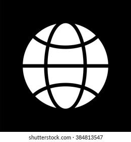 Vector black and white globe icon. Global design concept. Symbol for web, print. Vector design element. Flat earth. Globe logo, sign, symbol for app design. Vector illustration.