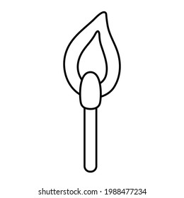 Vector Black And White Glowing Match Icon Isolated On White Background. Burning Outline Stick Illustration. Lit Matchstick In Fire. 
