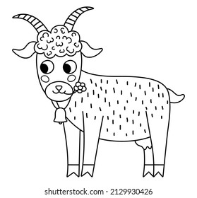 Vector black and white goat icon. Cute cartoon line illustration for kids. Farm animal isolated on white background. Colorful cattle picture or coloring page for children
