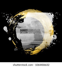 Vector Black, White and Gold Design Templates for Brochures, Flyers, Mobile Technologies, Applications, Online Services, Typographic Emblems, Logo, Banners. Golden Abstract Modern Background.