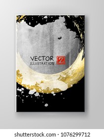 Vector Black white and Gold Design Templates for Brochures, Flyers, Mobile Technologies, Applications, Online Services, Typographic Emblems, Logo, Banners. Golden Abstract Modern Background.