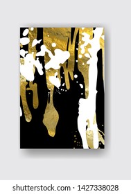 Vector Black, white and Gold Design Template for Brochures, Flyers, Mobile Technologies, Applications, Online Services, Typographic Emblems, Logo, Banners. Golden Abstract Modern Background