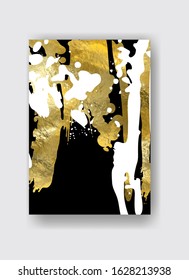 Vector Black, white and Gold Design Template for Brochures, Flyers, Mobile Technologies, Applications, Online Services, Typographic Emblems, Logo, Banners. Golden Abstract Modern Background