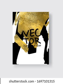 Vector Black White and Gold Design Templates for Brochures, Flyers, Mobile Technologies, Applications, Online Services, Typographic Emblems, Logo, Banners and Infographic. Golden Abstract Background.
