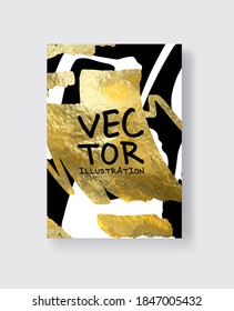 Vector Black White and Gold Design Templates for Brochures, Flyers, Mobile Technologies, Applications, Online Services, Typographic Emblems, Logo, Banners and Infographic. Golden Abstract Background.