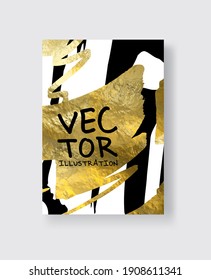 Vector Black White and Gold Design Templates for Brochures, Flyers, Mobile Technologies, Applications, Online Services, Typographic Emblems, Logo, Banners and Infographic. Golden Abstract 