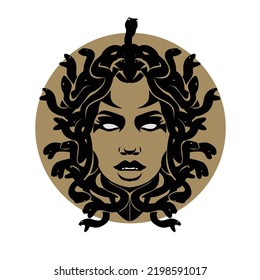 vector black and white golden medusa gorgon woman head with snake Illustration