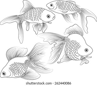 vector black and white goldfish