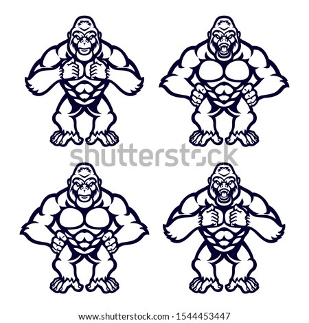 Vector of black and white gorilla mascot