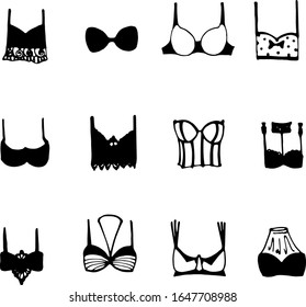 Vektorillustration Schwarz-Weiß-Grafik-BH-Dessous-Kollektion, handgezeichnet