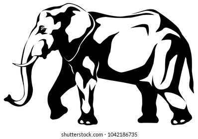 vector black and white graphic illustration - running elephant