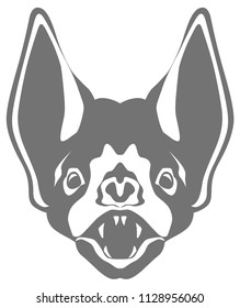 vector black and white graphic illustration of stylized bat head
