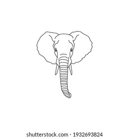 Vector Black and White Graphic Illustration of a Stylized Elephant Head Line Art