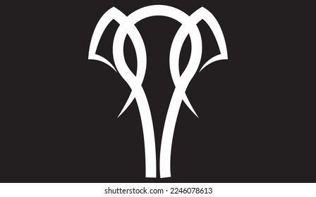 vector black and white graphic illustration of a stylized elephant head