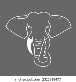 vector black and white graphic illustration of a stylized elephant head Black elephant silhouette. Vector shadow.
