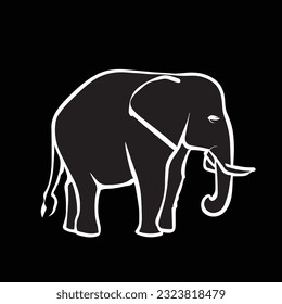 vector black and white graphic illustration of a stylized elephant head Black elephant silhouette. Vector shadow.