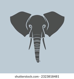 vector black and white graphic illustration of a stylized elephant head Black elephant silhouette. Vector shadow.
