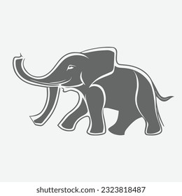 vector black and white graphic illustration of a stylized elephant head Black elephant silhouette. Vector shadow.