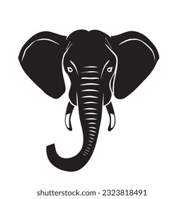 ilustración gráfica vectorial en blanco y negro de una silueta de elefante estilizada en elefante negro. Sombra vectorial.