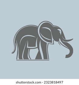 vector black and white graphic illustration of a stylized elephant head Black elephant silhouette. Vector shadow.