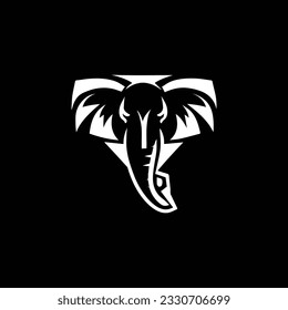 vector black and white graphic illustration of a stylized elephant head
