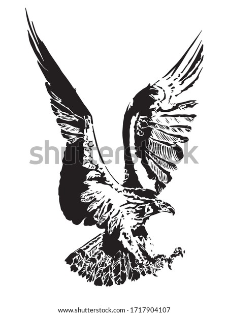 白黒のベクター画像イラスト 鷲が羽ばたく のベクター画像素材 ロイヤリティフリー