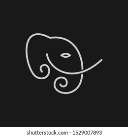 vector black and white graphic line illustration of a stylized elephant head