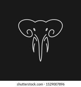 vector black and white graphic line illustration of a stylized elephant head