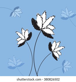 Vector black and white graphic lotus on blue background