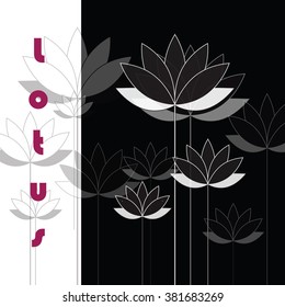 Vector black and white graphic lotus with text