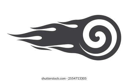 Vector black and white graphic symbol depicting a spiral with flames, resembling an energy vortex or fire in motion, on a white background.