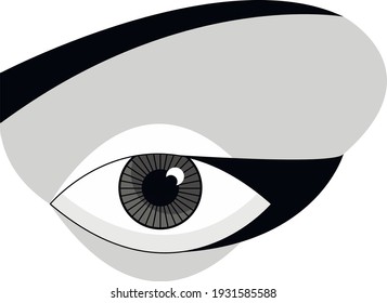 Gráficos vectoriales en blanco y negro - ojo con el delineador de ojos y ceja de contorno. Diseño conceptual y visión