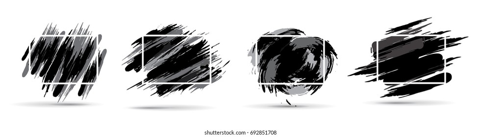 Vector black and white graphics. Hipster set frames are black in the style of paint divorce. Dynamic background for the design of flyers, sales, booklets, cards. vector ink brush