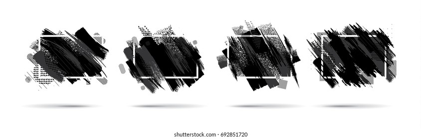 Vector black and white graphics. Hipster frames are black in the style of paint divorce. Dynamic background for the design of flyers, sales, booklets, cards. vector ink brush