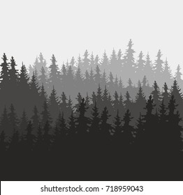 a vector black and white (gray) forest landscape