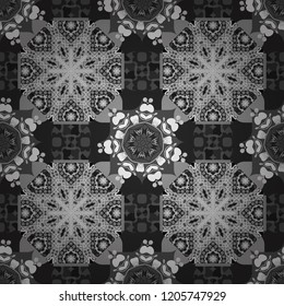 Vector black, white and gray seamless background pattern with rhombuses.