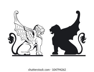 Vector black and white griffin illustration