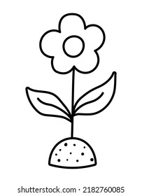 Vector black and white growing flower. Floral decorative element. Beautiful spring or summer line clipart isolated on white background. Ecological planting a seed concept or coloring page
