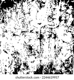 Vector black and white grunge background. Distressed wall texture with cracks and scratches. Abstract surface dust and rough dirty.