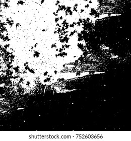 Vector black and white grunge background. Abstract monochrome pattern of stains, cracks, scratches print posters and design. Vintage elements and old texture of the ink