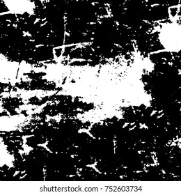 Vector black and white grunge background. Abstract monochrome pattern of stains, cracks, scratches print posters and design. Vintage elements and old texture of the ink