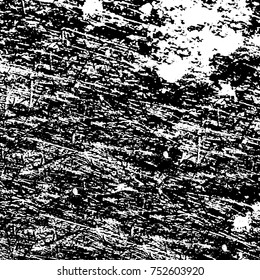 Vector black and white grunge background. Abstract monochrome pattern of stains, cracks, scratches print posters and design. Vintage elements and old texture of the ink